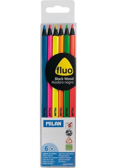 Mılan 752306 Black Wood Fluo Kuru Boya Kalemi 6lı