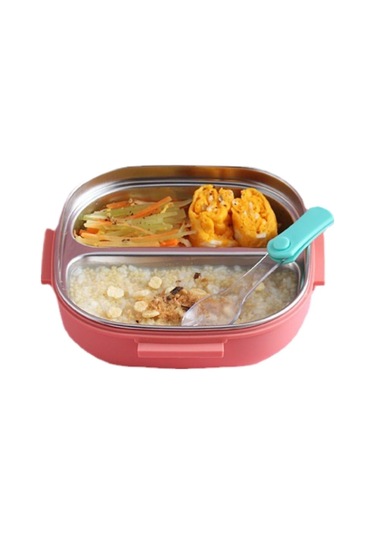 Yeiuyi7 Çocuklar İçin İki Bölme Paslanmaz Çelik Öğle Yemeği Kutusu 17cm Pembe