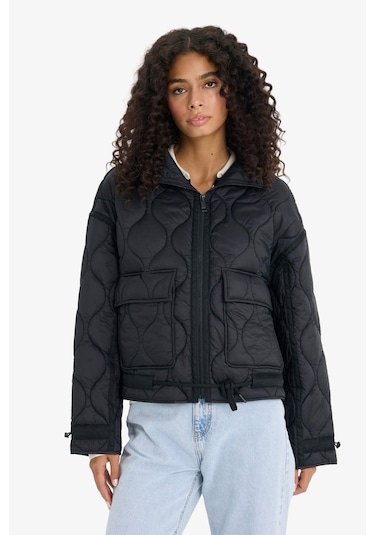 Defacto Su Geçirmez Regular Fit Fermuarlı Kapitoneli Mont E8674ax25aubk27 Siyah