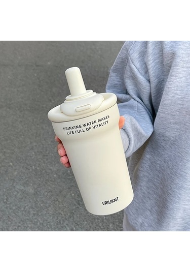 Brightnova 1 Adet Paslanmaz Çelik Küçük Siyah Termos Matara 1.2l/760ml Sevimli Karikatür Tasarım 07 Beyaz