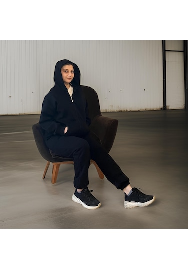 Ceyss Design Unisex Üç İplik Şardonlu Kapüşonlu Hırkalı Eşofman Takımı-siyah Siyah