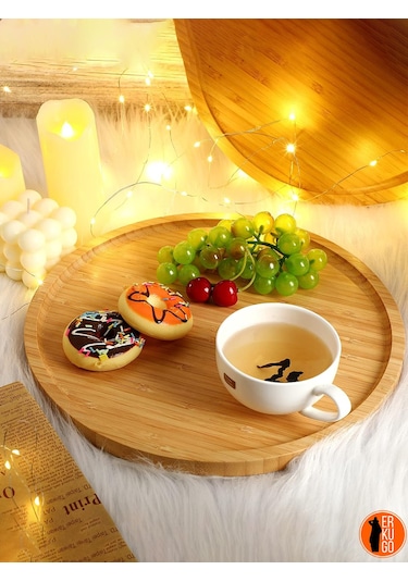 6'lı Bambu Yuvarlak Sunum Tabağı, Servis Tabağı, 20x20 Cm