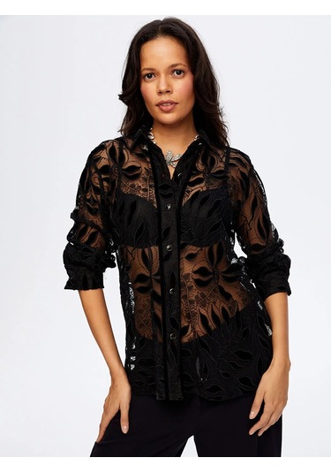 Faik Sönmez Dantelli Kadın Gömlek W26gml018 Siyah