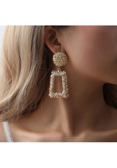 Abartılı Ovma Geometrik Küpe Trapez Uzun Metal Küpe Gümüş