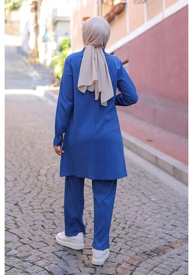 Cep Detaylı Tesettür İndigo Takım I Ndigo
