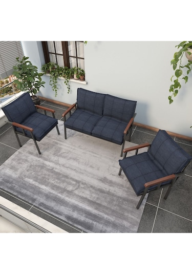 Mygusi Modern'' Balkon, Bahçe, Cafe - Metal Kanepe Koltuk Takımı - 2 1 1. Lacivert