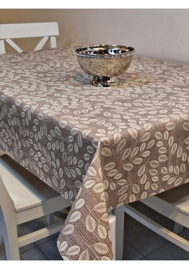 Elyaflı Pvc Muşamba - Desenli Silinebilir Masa Örtüsü Krem Fnt1248 Kahverengi