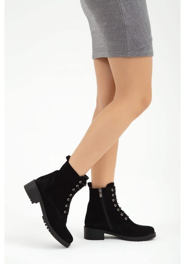 Tamer Tanca Kadın Hakiki Deri Siyah Casual Bot 33 Tnc1996 Bn Bot Sk22/23 Sıyah Yarma Siyah