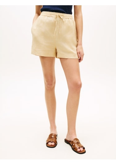 Tommy Hilfiger Ess Lınen Pull On Short Kadın Bej Şort - Ww0ww49637