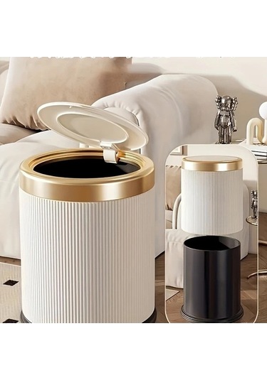 Fastbuy Dream011 Krem Beyaz Silindirik Çöp Kutusu, Açılır Kapaklı Kova, Ev Ve Ofis İçin, 1 Adet Beyaz - Krem