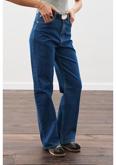 Manuka Dikiş Detaylı Geniş Denim Pantolon İndigo Indigo