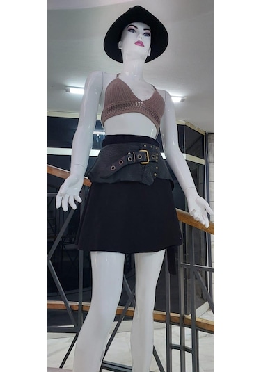 Eren Style Boho Antik Tokalı Zımbalı Hakiki Deri Kemer 80 Cm-95 Cm -9276 Siyah