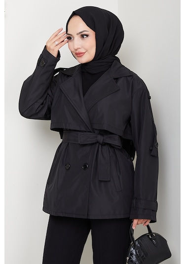 Nehar Rüzgarlıklı Astarlı Trenç 1621 - Siyah Siyah