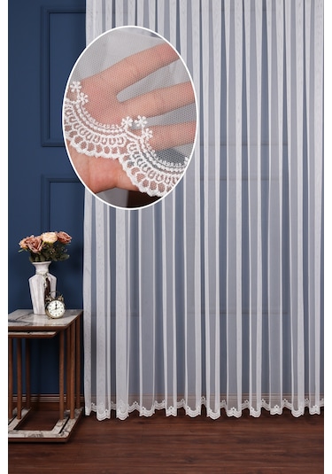 Grek Etek Nakış İşlemeli Çicek Desen Tül Perde