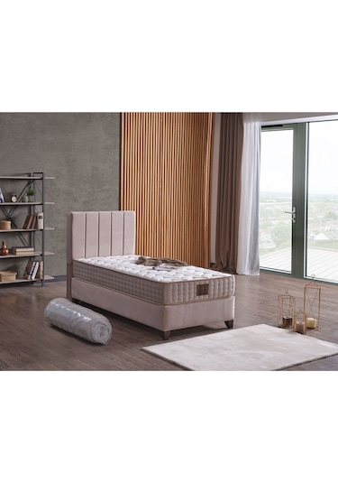 Bonita Tek Kişilik Baza + Başlık + Yatak Set 3 Lü Set Krem