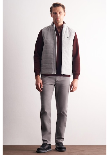 İmza Gri Dik Yaka Fermuarlı Casual Slim Fit Kapitone Yelek 1009255103 Gri