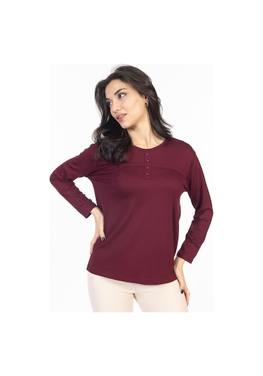 Yeni Sezon 2024 Sade Desen Yuvarlak Yaka Likralı Anne Penye Bluz 6484-vişne Çürüğü Vişne Çürüğü