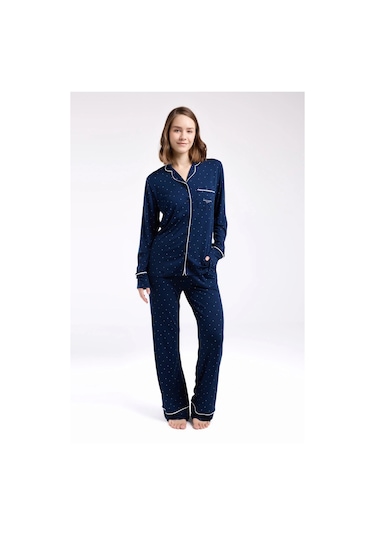 Pierre Cardin Kadın Lacivert Gömlek Pijama Takım Lacivert