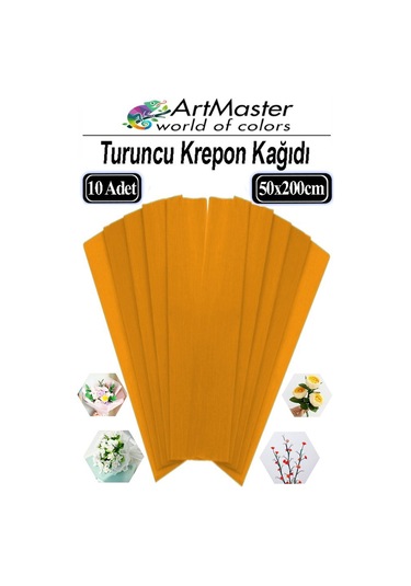 Krapon Kağıdı Turuncu Renk 10 Adet 50x200 Cm Grapon Kağıdı 10'lu Okul Proje Sınıf Anaokulu Kreş Süsleme
