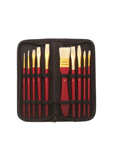 Willowhaven Zhu Ting 10 Adet/takım Ahşap Saplı Kıl Yağlıboya Guaj Kırmızı Seti Resim Seti