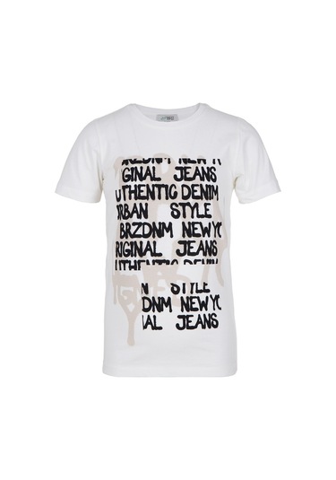 Brz Kids Baskılı Erkek Çocuk Kısa Kollu T-Shirt Ekru (534370129) Ekru