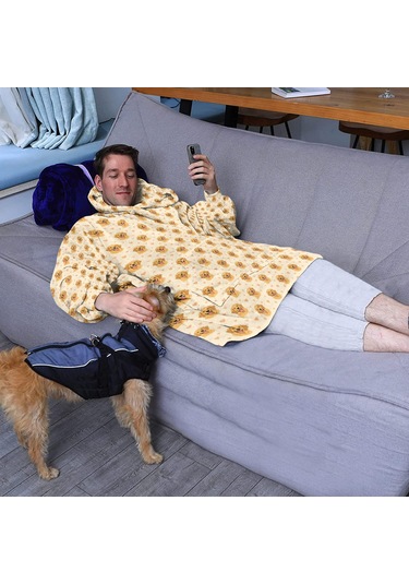 Golden Retriever Desenli Giyilebilir Battaniye Hoodie, Unisex, Kalın, Cepli-a4 Golden Retriever Head