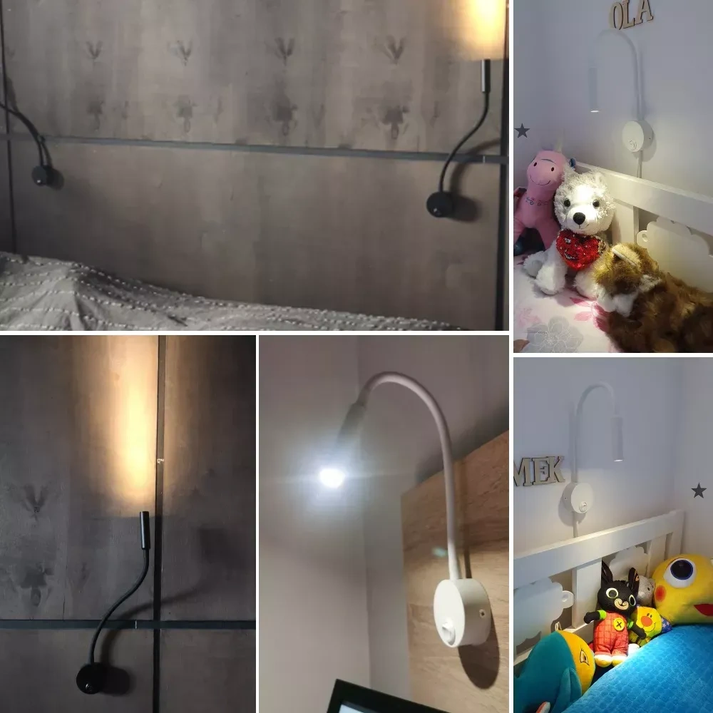 Kosona Alüminyum Gölgelikli 3w Led Duvar Lambası - Esnek Açık/kapat Anahtarı 7.5cm Çap X 29cm Yükseklik Siyah