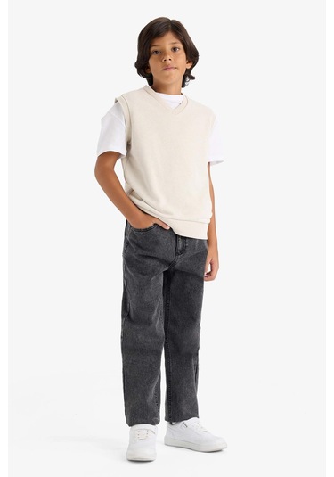 Defacto Erkek Çocuk V Yaka Yıkamalı Süveter G1819a825aubg779 Bej