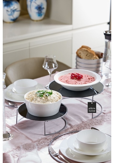 Gümüş Sunumluk 2'li Büyük Boy Metal Sunumluk Hediyelik Dekorasyon İkramlık / Siyah Pleksi / Paslanmaz