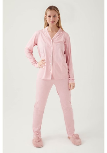 Pierre Cardin Gül Kurusu Kadın Gömlek Pijama Takım Gül kurusu