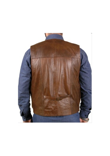 Hakiki Kuzu Derisi Düğmeli Erkek Yelek Kahverengi Yelek Kahverengi