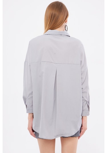 Armonika Kadın Gri Oversize Uzun Basic Gömlek Arm-22y001118