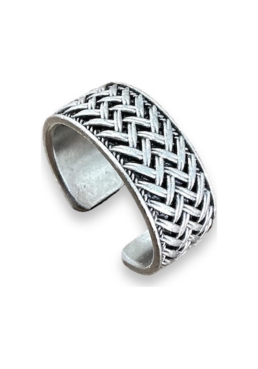 Takı Dükkanı Çapraz Örgü Motifli Ayarlanabilir Erkek Kadın Alyans Yüzük Bby11 Gümüş