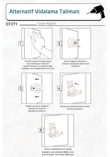 Tekno-Tel EF271 Easyfıx Yapışkanlı Tuvalet Kağıtlık Mat Siyah