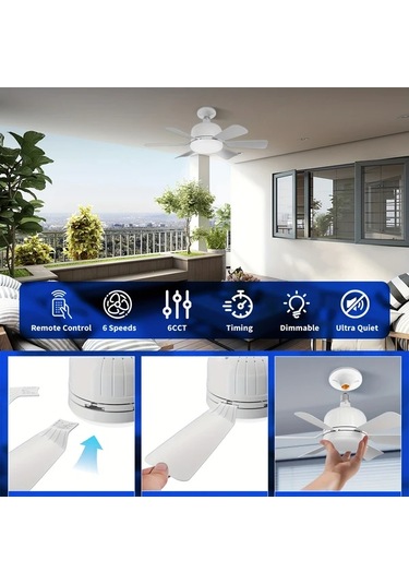 Xuweiwei 46 Cm Beyaz 40w 46 0cm 51 99cm Uzaktan Kumandalı 6 Yapraklı Led Tavan Vantilatörü Işığı E26 E27 3 Renk 3 Hız Ayarlı