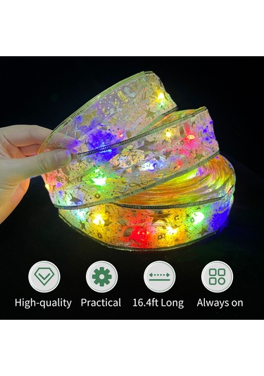 Neevoyu 5m 50 Led Renkli Işıklı Noel Ribbon, Pilli Sürekli Açık, Noel Ağacı Hediyelik Dekorasyon Işığı