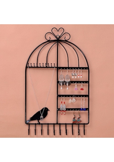 Siyah Metal Bayan Küpe Kolye Standı Dekor St1-47Sy