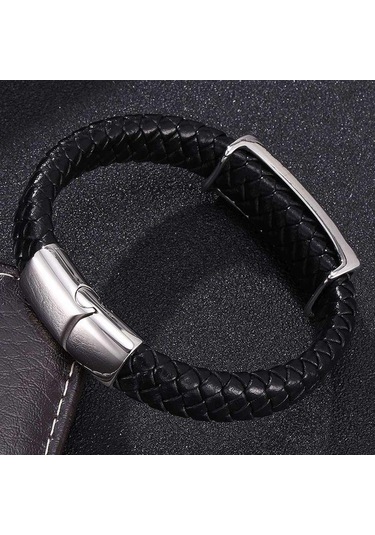 Vintage Tekne Bileklik Erkek Siyah Örgü Deri Bileklik Paslanmaz Çelik Toka Punk Takı Bilezikler Hediyeler Siyah