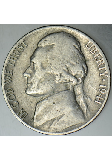 Amerika 5 Cent 1941 Jefferson Nıckel. İkinci Dünya Savaşı Dönemi.