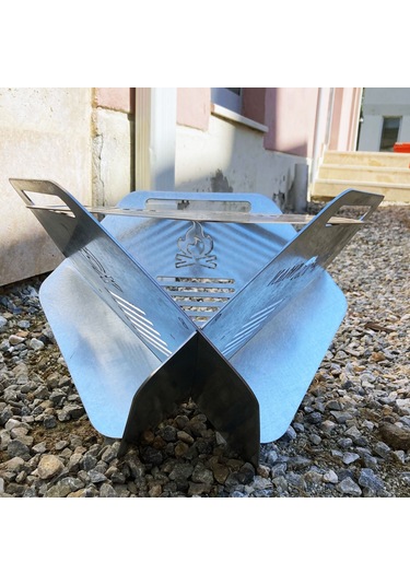 Kamp Ayısı Campytri Grill Max : Katlanabilir Izgara Mangal - 2mm Galvaniz Çelik, Taşıma Çantalı Özel Tasarım Gri