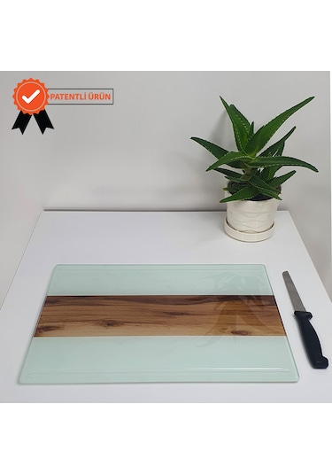 Decorita Cam Kesme Tahtası Kanallı Kesme Tablası Yeni Ahşap Görünüm 25 x 35 CM
