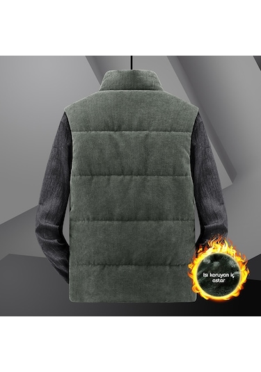 Snapbuy Kışlık Kalın Kadife İçi Kürklü Erkek Yelek Yeşil