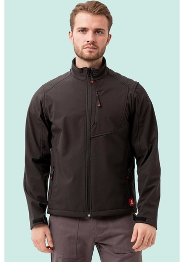 Erkek Kışlık Su Geçirmez Softshell Mont Salina İtici Rüzgar Outdoor Siyah