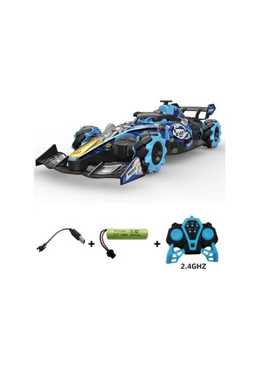 Sesli Işıklı Şarjlı 1:10 Büyük Ölçek Kumandalı Duman Atan Full Fonksiyon F1 Araç Rc Oyuncak Araba Mavi Mavi