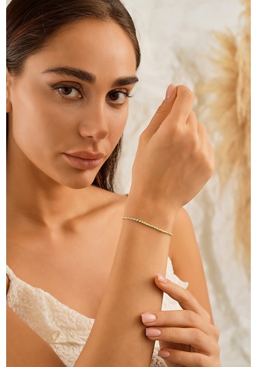 Sefa Gold 14 Ayar Altın Turkuaz Mine Boncuk Bileklik Sarı - Beyaz Altın