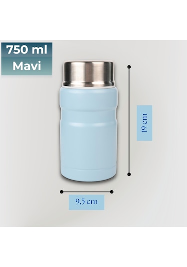 750 Mlpaslanmaz Çelik Yemek Termosu-çelik Kaşıklı Açık Mavi