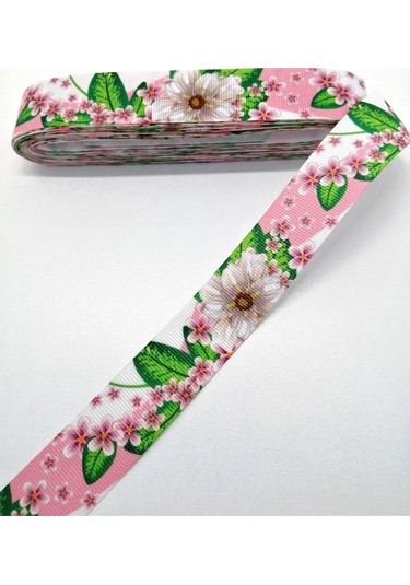 FdayAksesuar Pembe Gül Desenli Grogren Kurdele 2,5 Cm 3 Metre FRDY24050