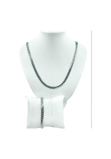 Yassı 319l Çelik Yılan Unisex Kolye Bileklik Set Metalik