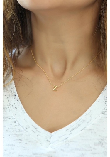 Azuris Silver Azuris 925 Ayar Gümüş Üç Boyutlu Z Harfli Harfi Kolye No Color