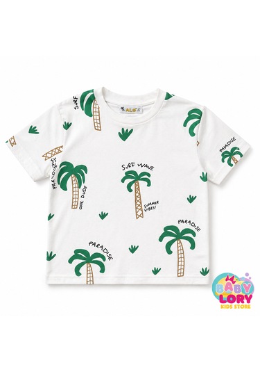Baby Lory Kids Store Palmiye Baskılı T-shirt Beyaz